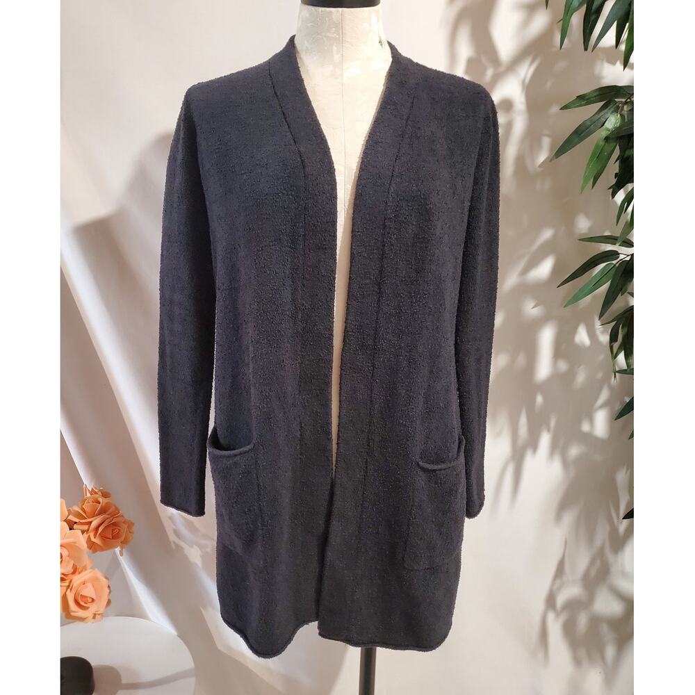 Barefoot Dreams Cozychic Lite Open Front Long Cardigan Sweater XS Black Pockets